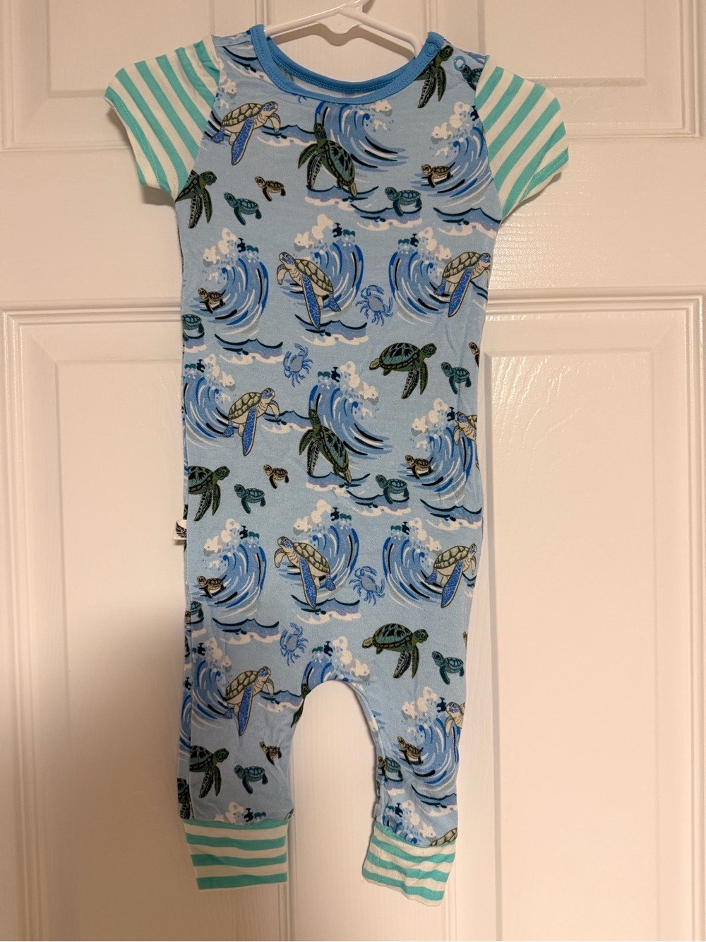 Blue Bamboo Sea Turtle Print Toddler Side-Zip One-Piece